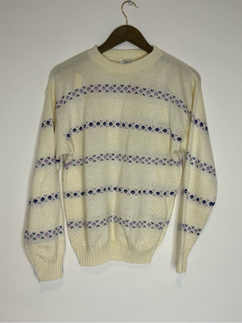Vintage Alicia Women Small Floral Sweater 80s 90s Grandma Knit Cottagecore Cream
